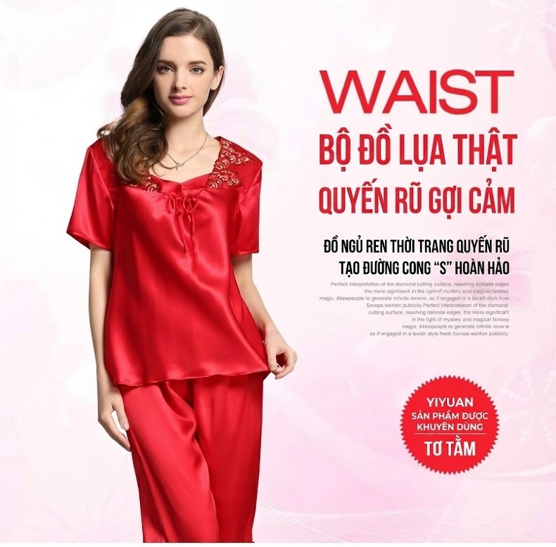 Bộ Đồ Ngủ Nữ Lụa Tơ Tằm 100% Tay Ngắn Quần Lửng Gợi Cảm Màu Đỏ, Xanh chi tiết 1