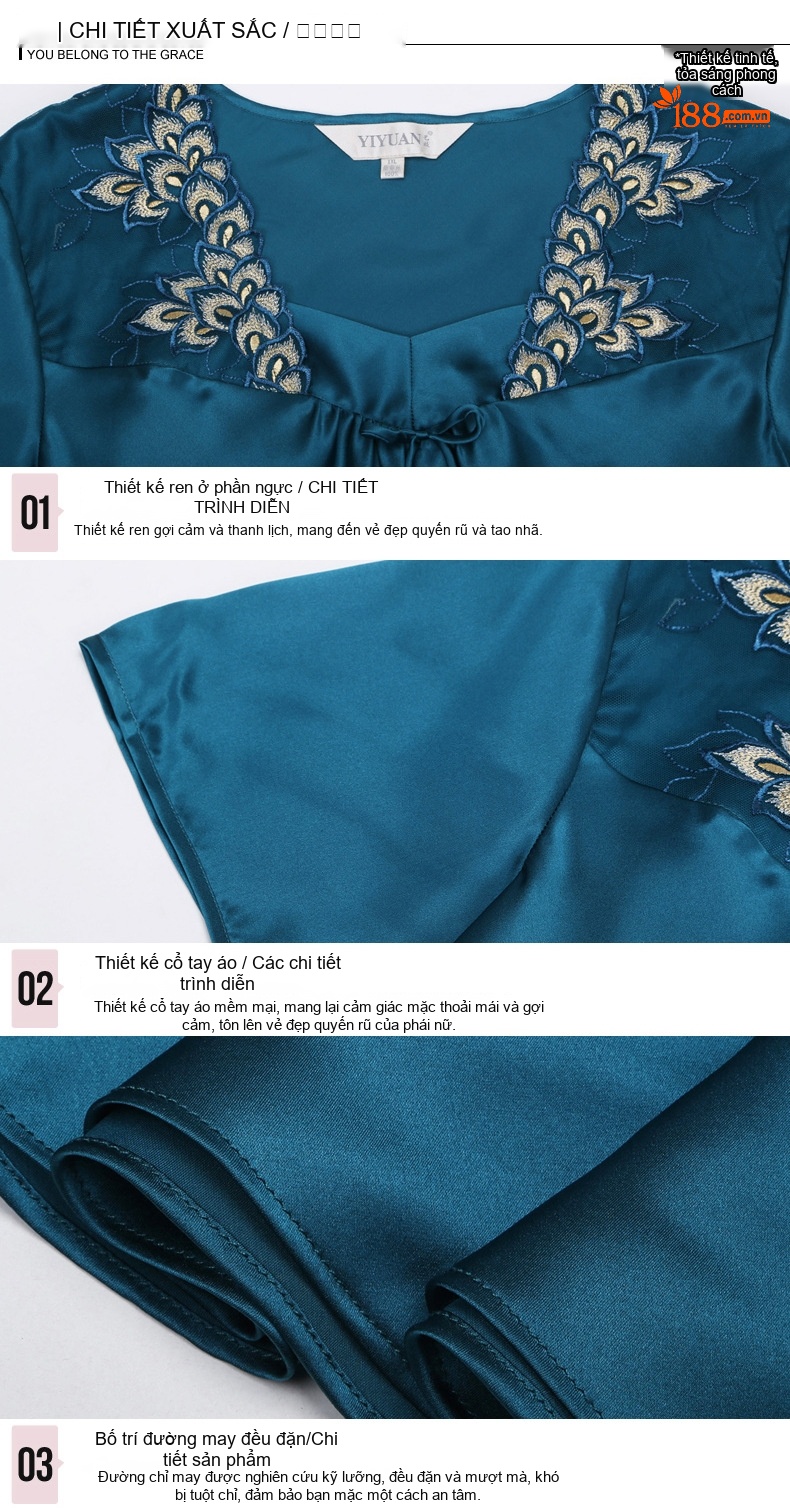 Bộ Đồ Ngủ Nữ Lụa Tơ Tằm 100% Tay Ngắn Quần Lửng Gợi Cảm Màu Đỏ, Xanh chi tiết 15