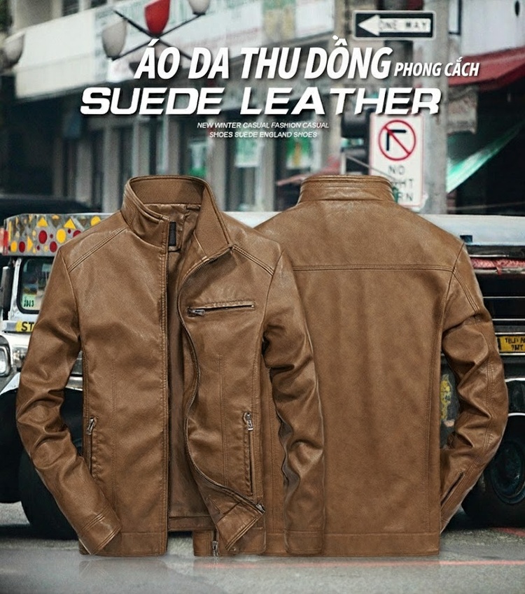 Áo Khoác Da Nam Mỏng Dáng Motor Phong Cách Trẻ Trung Màu Nâu, Xanh Navy, Nâu Đậm, Xanh Rêu... chi tiết 1