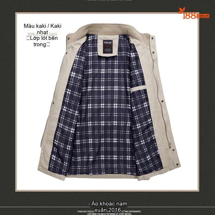 Áo Khoác Gió Nam Cotton Dáng Suông Có Mũ Trùm Đầu Màu Be, Đen, Xanh Rêu, Nâu chi tiết 6