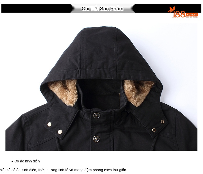 Áo Khoác Gió Nam Dáng Dài Lót Lông Dày Dặn Có Mũ Trùm Đầu Phong Cách Casual Màu Be, Đen, Xanh Rêu, Nâu chi tiết 19