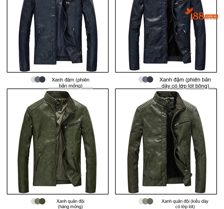 Áo Khoác Da PU Nam Mỏng Dáng Motor Biker Màu Nâu, Đen, Xanh Navy, Xanh Rêu... chi tiết 7