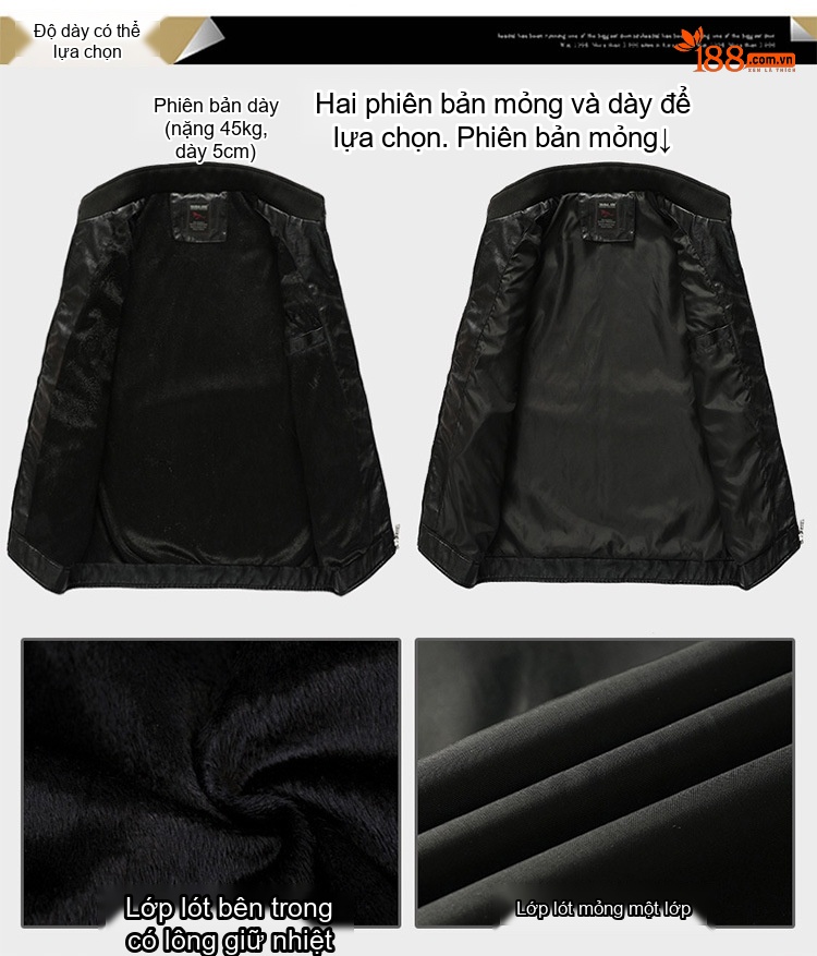 Áo Khoác Da PU Nam Mỏng Dáng Motor Biker Màu Nâu, Đen, Xanh Navy, Xanh Rêu... chi tiết 5