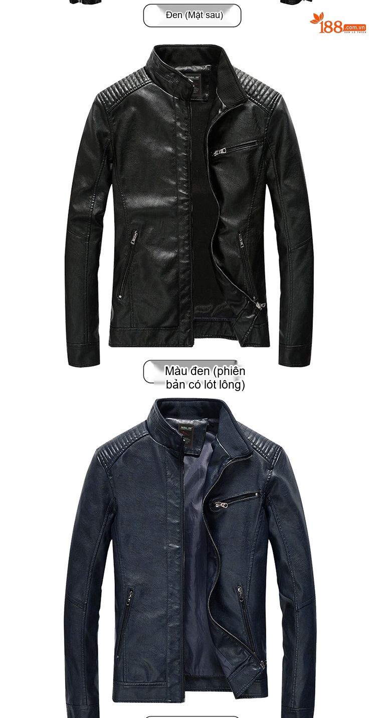 Áo Khoác Da PU Nam Mỏng Dáng Motor Biker Màu Nâu, Đen, Xanh Navy, Xanh Rêu... chi tiết 10