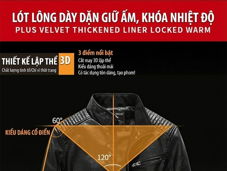 Áo Khoác Da PU Nam Mỏng Dáng Motor Biker Màu Nâu, Đen, Xanh Navy, Xanh Rêu... chi tiết 3