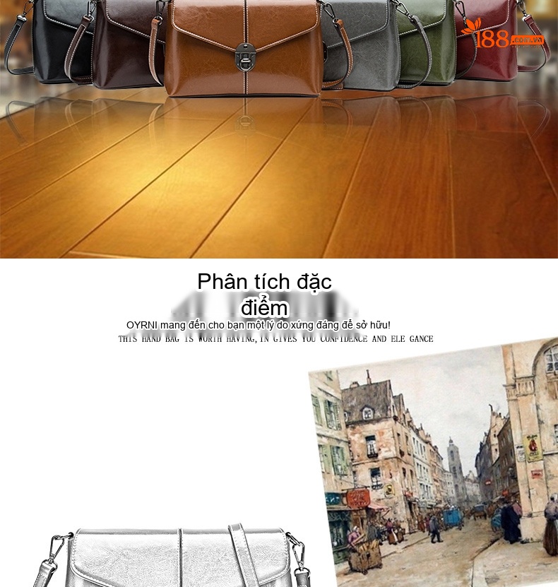 Túi Đeo Vai/Đeo Chéo Nữ Da Bò Khóa Cài Phong Cách Hàn Quốc Màu Nâu chi tiết 2