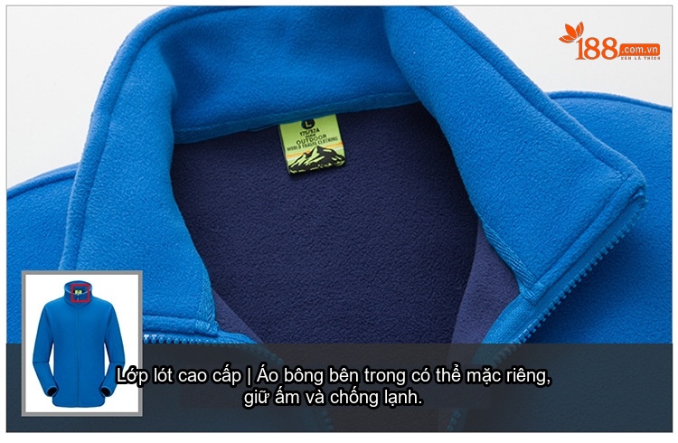 Áo Khoác Gió 3in1 Nam Nữ 2 Lớp Lót Lông Cừu Non Đi Phượt Leo Núi Màu Xanh Dương, Xám, Đỏ, Hồng... chi tiết 35