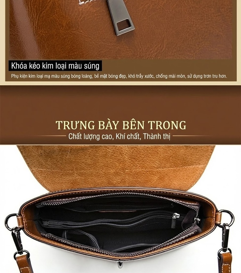 Túi Đeo Vai/Đeo Chéo Nữ Da Bò Khóa Cài Phong Cách Hàn Quốc Màu Nâu chi tiết 16