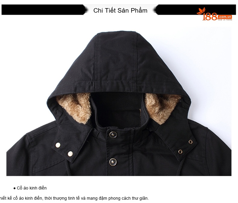 Áo Khoác Gió Nam Lót Lông Có Mũ Cotton Dày Dặn Size Lớn Màu Đen, Xanh Rêu, Be, Nâu chi tiết 16