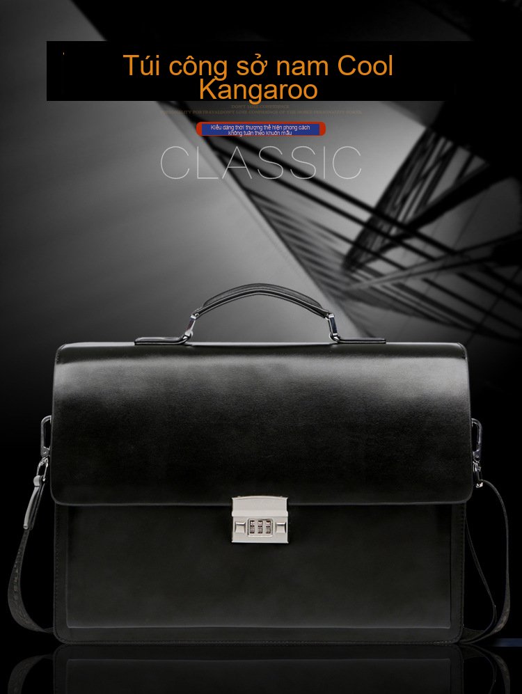 Cặp Công Sở Nam Da Bóng Khóa Số Chống Trộm Đựng Laptop, Túi Xách Tay, Túi Đeo Chéo Màu Đen, Nâu chi tiết 4
