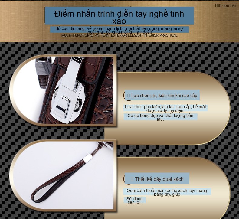 Ví Cầm Tay Nam Khóa Số Chống Trộm Vân Cá Sấu Da Thật, Ví Da Nam Cỡ Lớn Màu Đen, Nâu chi tiết 3