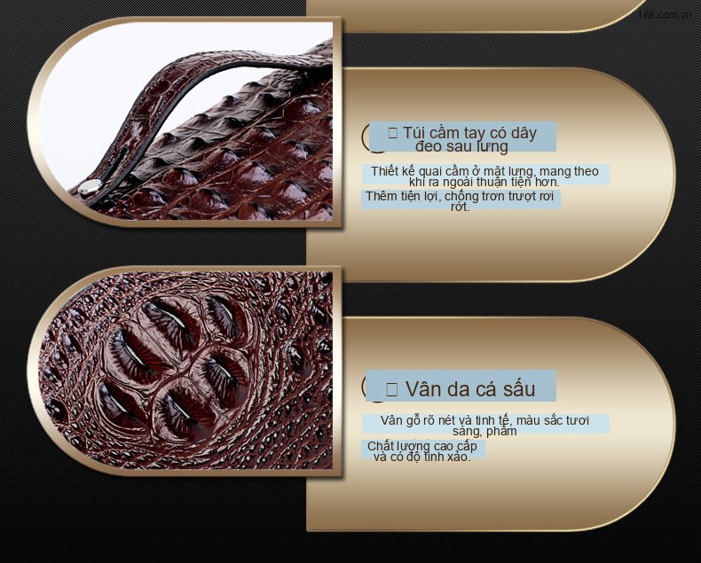 Ví Cầm Tay Nam Khóa Số Chống Trộm Vân Cá Sấu Da Thật, Ví Da Nam Cỡ Lớn Màu Đen, Nâu chi tiết 4