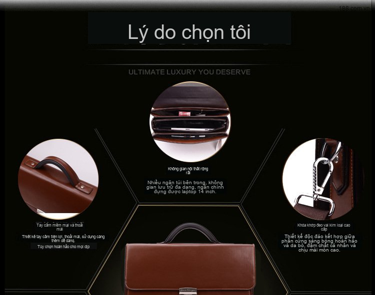 Túi Xách Tay Nam Công Sở Da Bóng Khóa Số Chống Trộm Đeo Vai Màu Nâu chi tiết 2