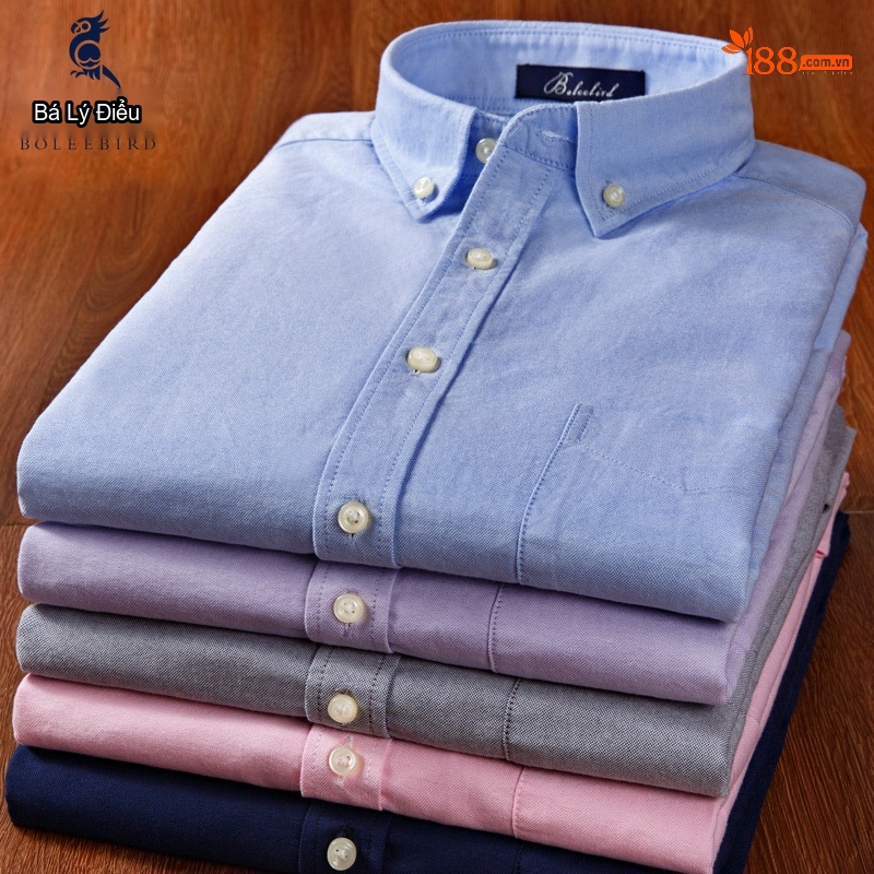 Áo Sơ Mi Tay Dài Nam Cotton Oxford Hàn Quốc Màu Trắng, Xanh Than, Kẻ Sọc Xanh Than, Hồng...