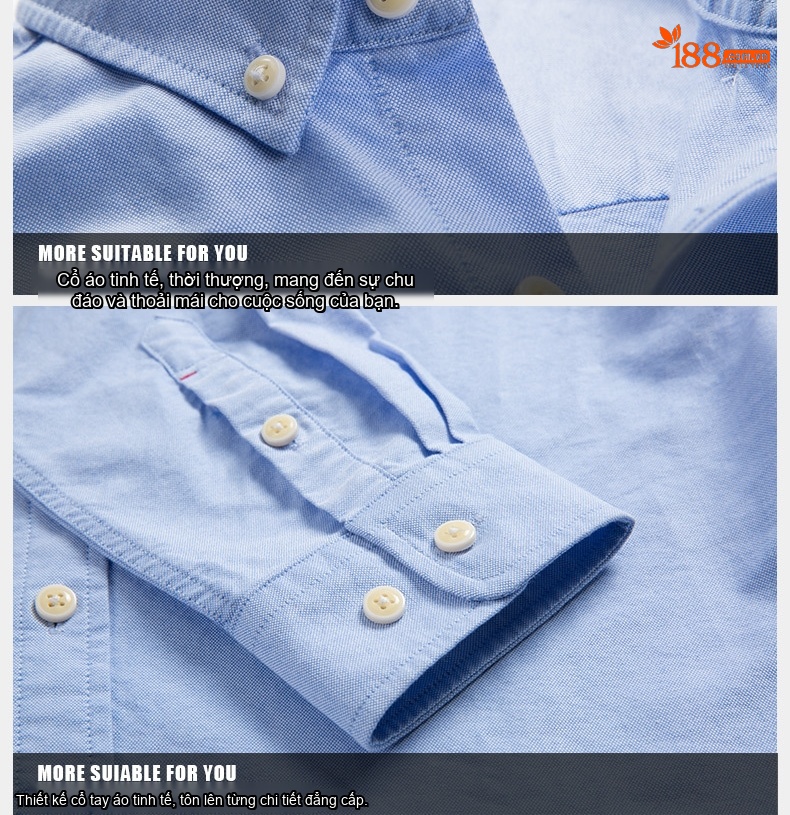 Áo Sơ Mi Tay Dài Nam Cotton Oxford Hàn Quốc Màu Trắng, Xanh Than, Kẻ Sọc Xanh Than, Hồng... chi tiết 6