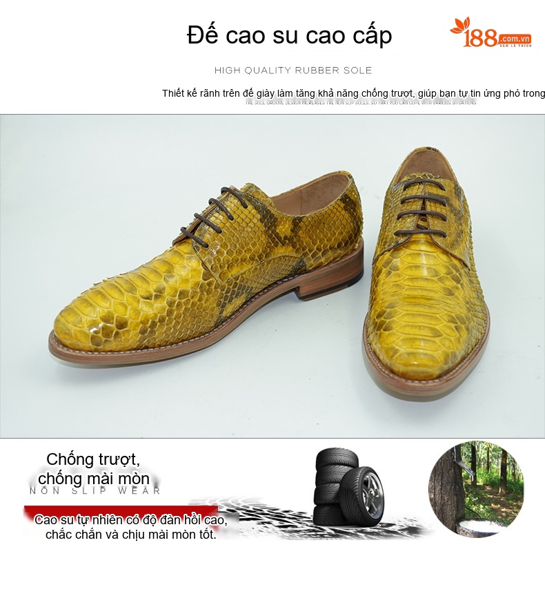 Giày Tây Buộc Dây Nam Da Rắn Chiều Cao Đế Khoảng 3cm Màu Vàng chi tiết 13
