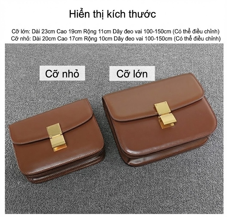Túi Đeo Vai Nữ Da Bò Hình Hộp Chữ Nhật Đeo Chéo Màu Nâu, Đen chi tiết 12