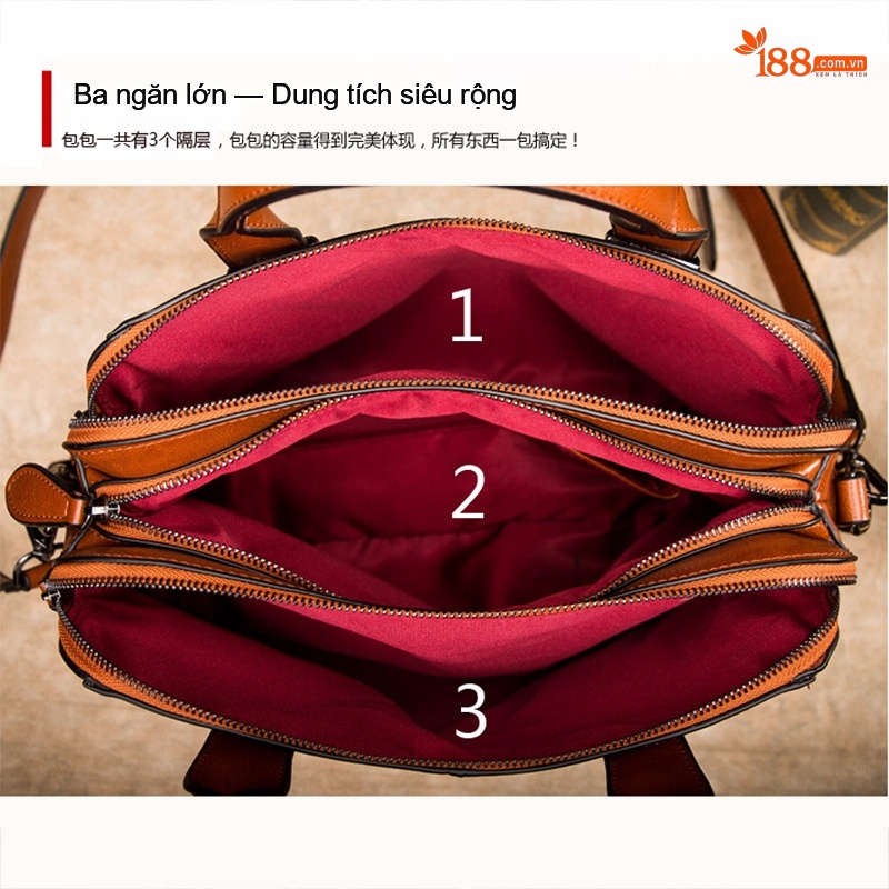 Túi Xách Nữ Công Sở Da Bò Lớn Đeo Vai Đeo Chéo Màu Đỏ
