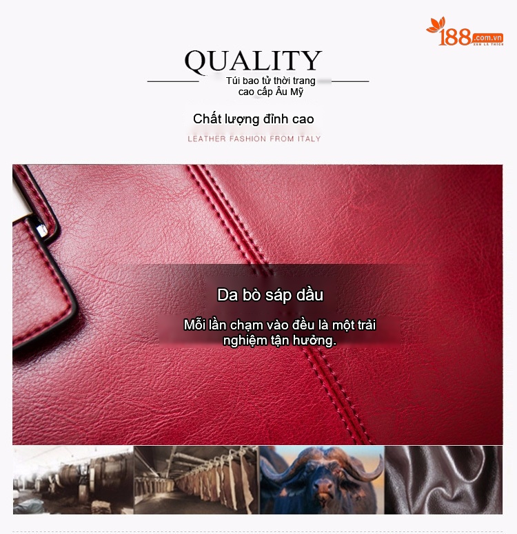 Túi Xách Nữ Công Sở Da Bò Lớn Đeo Vai Đeo Chéo Màu Đỏ chi tiết 4