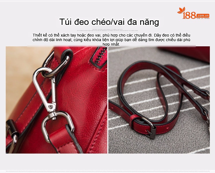 Túi Xách Nữ Công Sở Da Bò Lớn Đeo Vai Đeo Chéo Màu Đỏ chi tiết 37