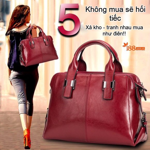 Túi Xách Nữ Công Sở Da Bò Lớn Đeo Vai Đeo Chéo Màu Đỏ chi tiết 42