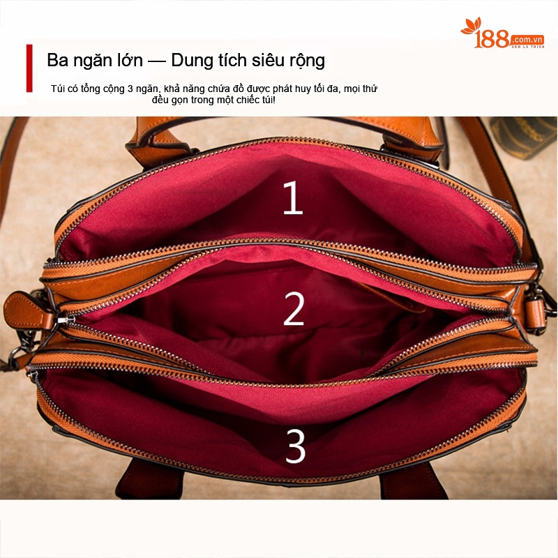 Túi Xách Nữ Công Sở Da Bò Lớn Đeo Vai Đeo Chéo Màu Đỏ chi tiết 45