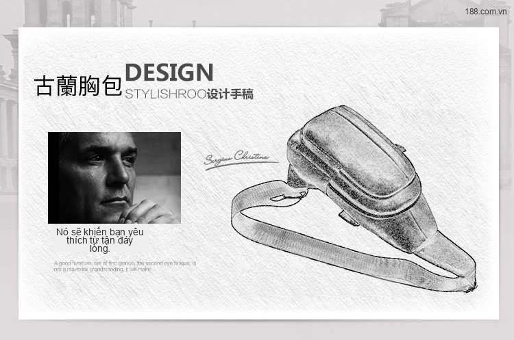 Túi Đeo Ngực Nam Da Bò Đeo Chéo Vai Thời Trang Màu Đen, Nâu chi tiết 8