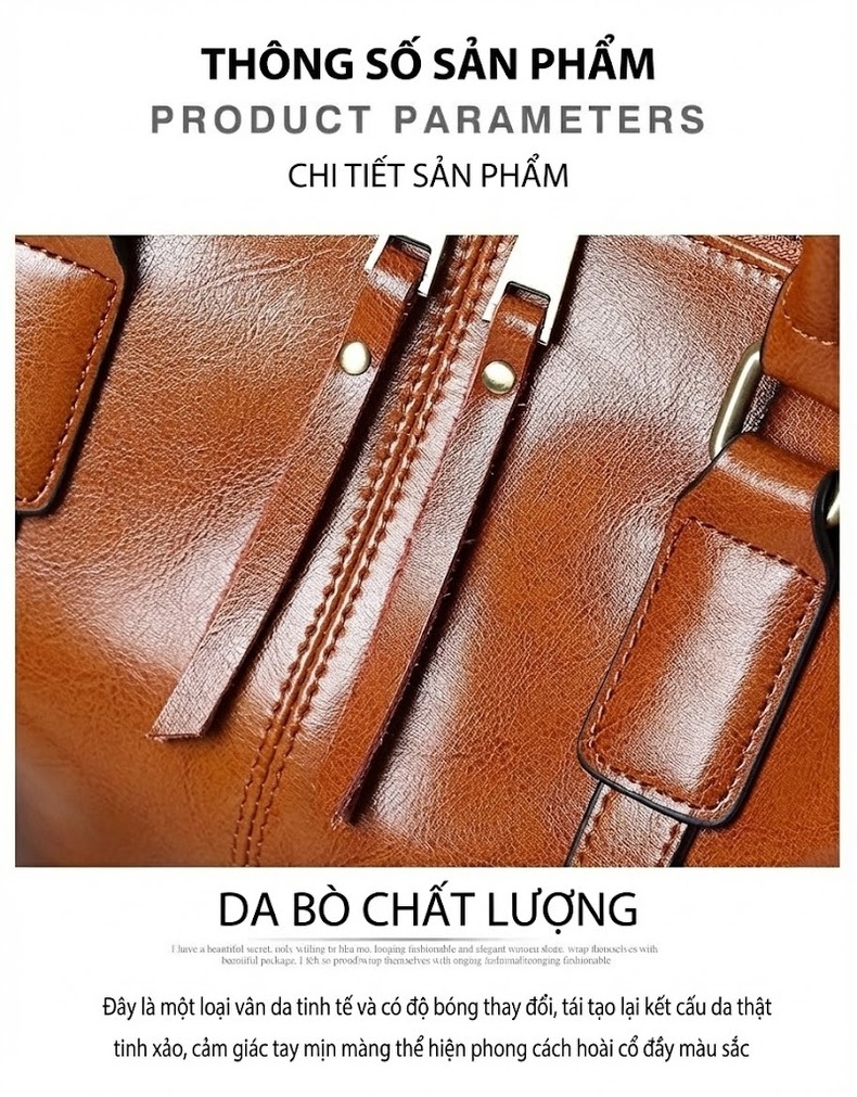 Túi Xách Nữ Da Bò Boston Cỡ Lớn Đeo Vai, Đeo Chéo Màu Đen, Xám, Đỏ, Nâu chi tiết 14