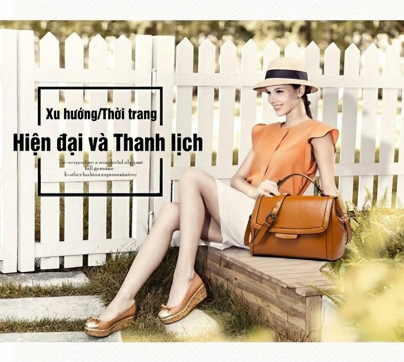 Túi Xách Nữ Kelly Da Thật May Chỉ Thủ Công Thanh Lịch Màu Đỏ, Đen, Nâu chi tiết 3