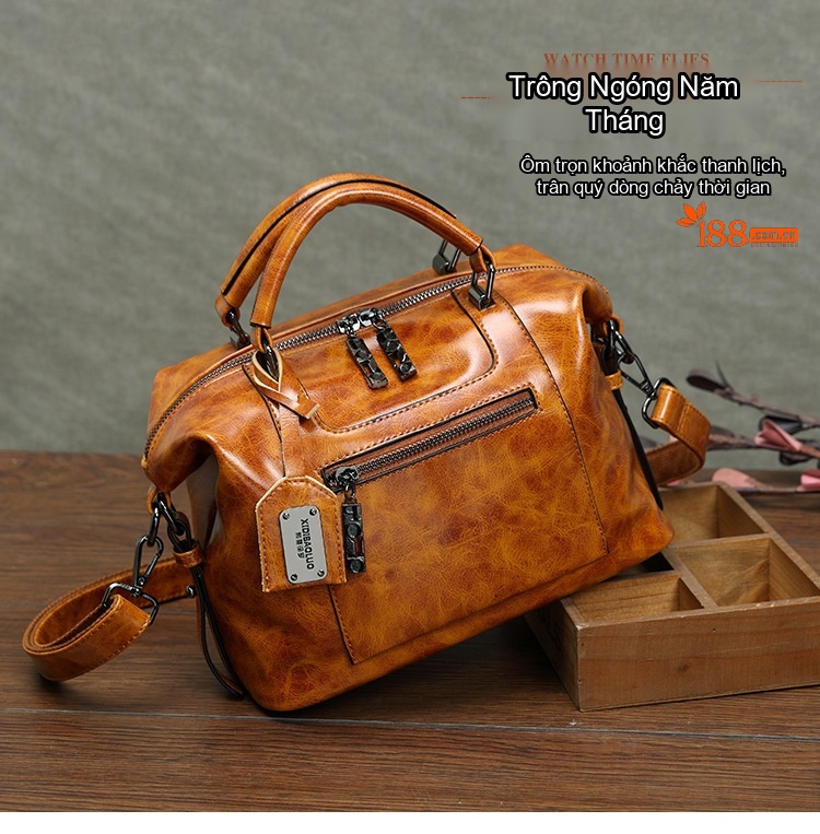 Túi Xách Tay Nữ Da Bóng Vintage Đeo Chéo Thời Trang Màu Nâu, Xanh, Đen chi tiết 3