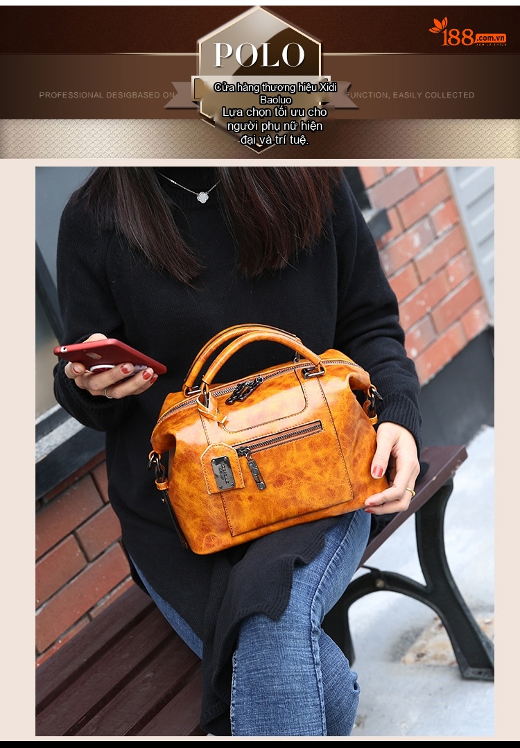 Túi Xách Tay Nữ Da Bóng Vintage Đeo Chéo Thời Trang Màu Nâu, Xanh, Đen chi tiết 14