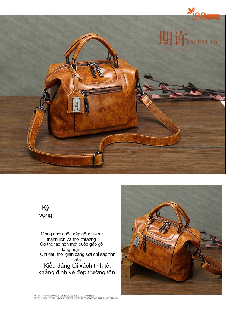 Túi Xách Tay Nữ Da Bóng Vintage Đeo Chéo Thời Trang Màu Nâu, Xanh, Đen chi tiết 4
