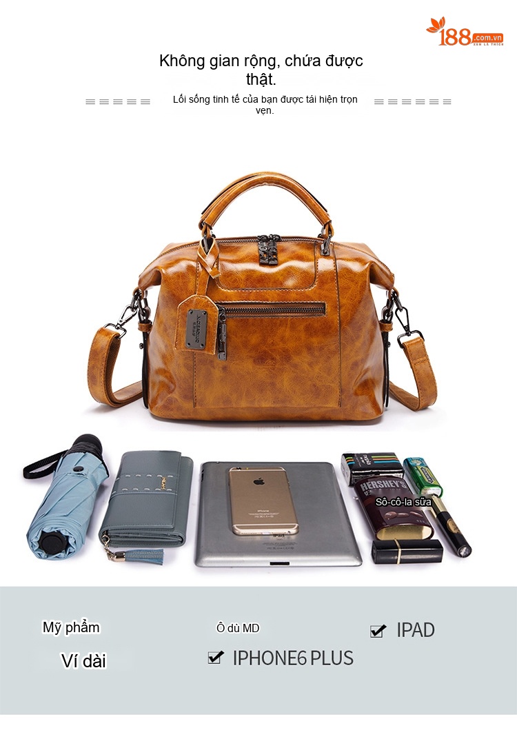 Túi Xách Tay Nữ Da Bóng Vintage Đeo Chéo Thời Trang Màu Nâu, Xanh, Đen chi tiết 12