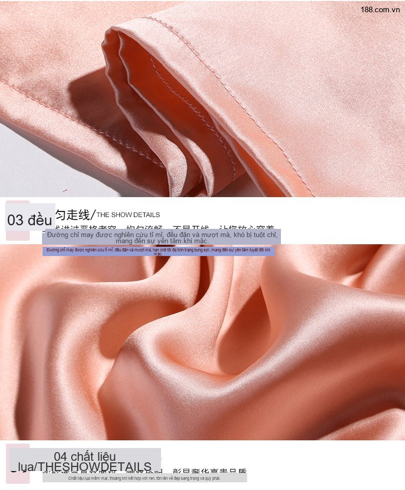 Váy Ngủ Lụa Tơ Tằm 100% Tay Lỡ Thêu Hoa Màu Hồng chi tiết 16