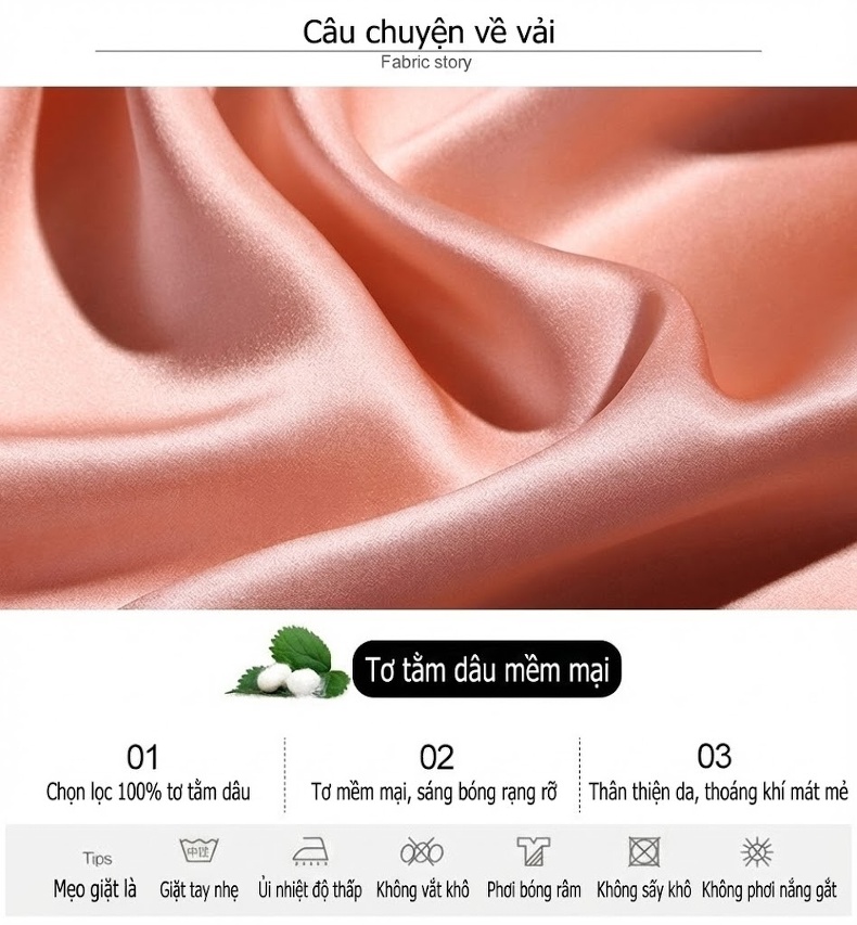 Váy Ngủ Lụa Tơ Tằm Nữ Cổ chữ V Sensual Tay Lỡ Màu Hồng chi tiết 4