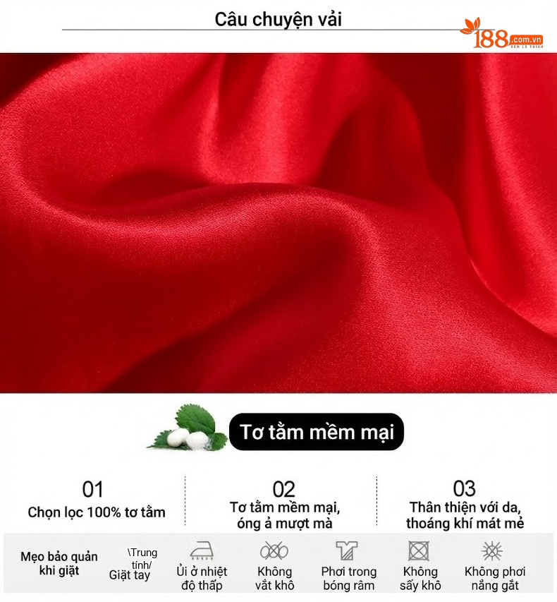 Bộ Đồ Ngủ Nữ Lụa Tơ Tằm Dài Tay Màu Đỏ chi tiết 4
