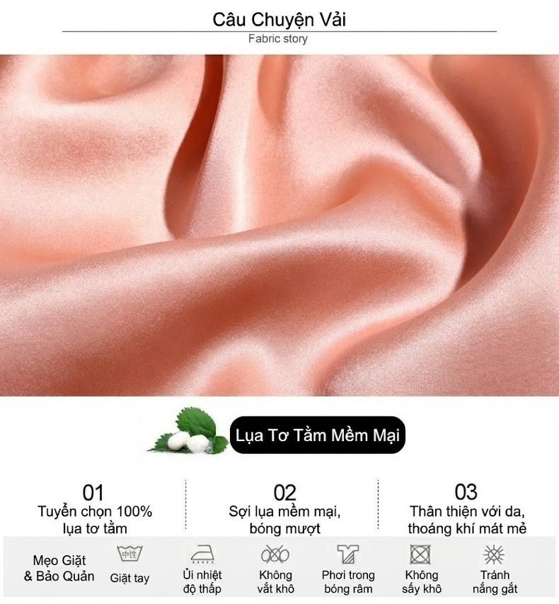 Bộ Đồ Ngủ Lụa Tơ Tằm Nữ Cổ chữ V Vạt Ren Tay Lỡ Màu Hồng chi tiết 3