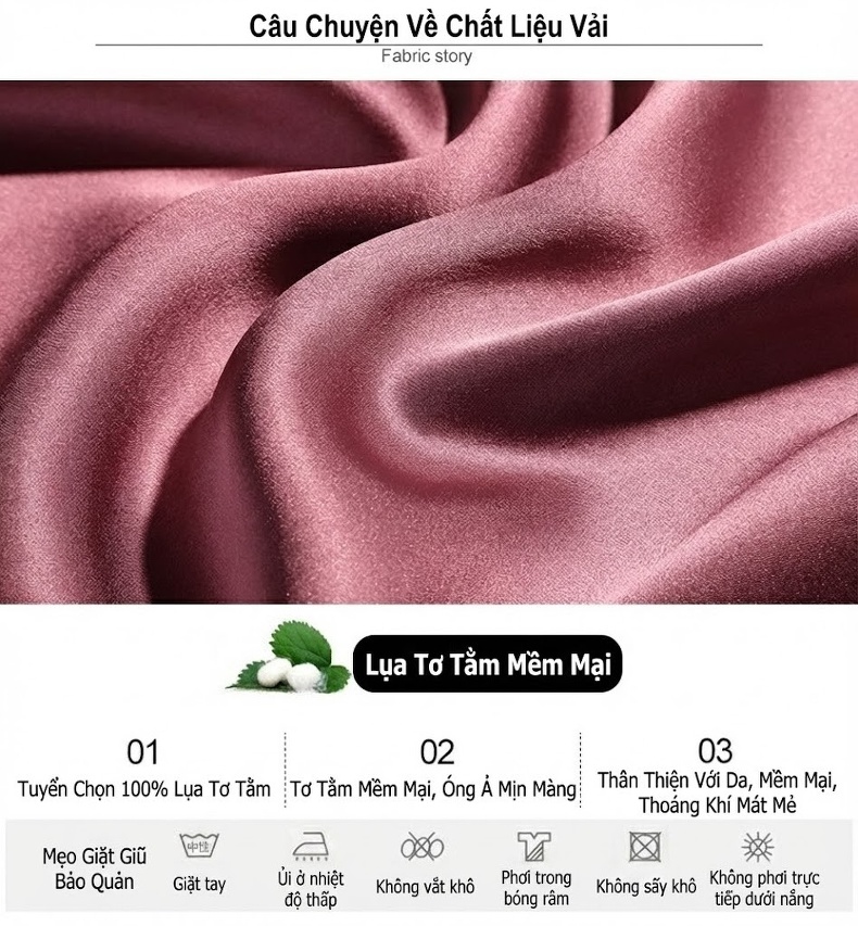 Bộ Đồ Ngủ Lụa Tơ Tằm Dài Tay Cổ Ren Họa Tiết Cho Nữ Màu Hồng, Cam chi tiết 3