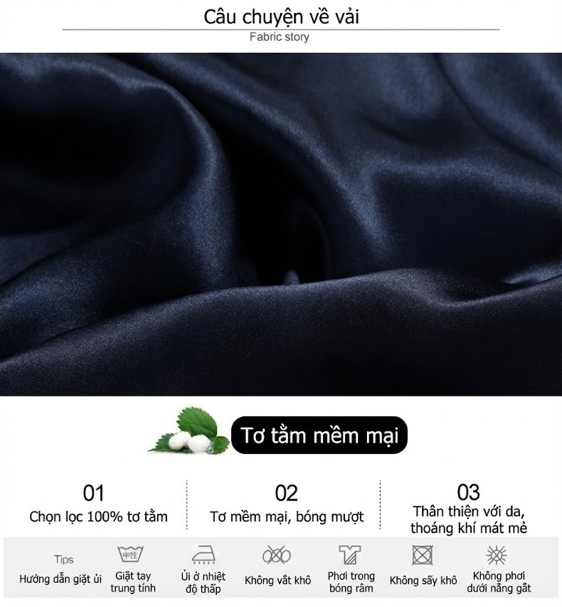 Bộ Đồ Ngủ Lụa Tơ Tằm Nữ Tay Dài Hai Món Màu Đỏ, Xanh Navy chi tiết 4