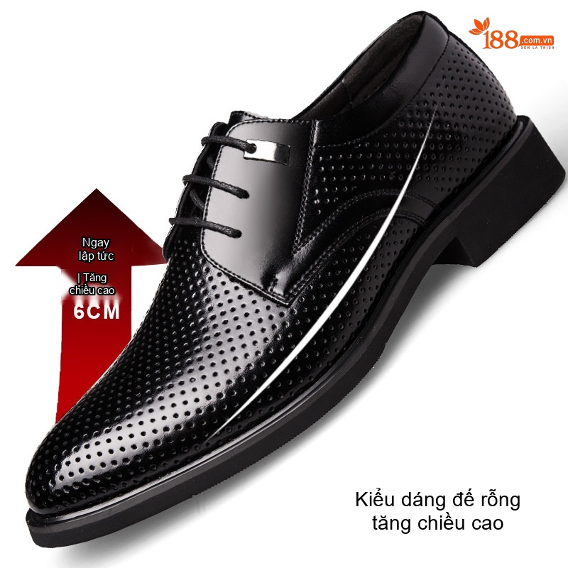 Giày Tây Buộc Dây Nam Da Bóng Chiều Cao Đế 6cm Màu Đen, Nâu