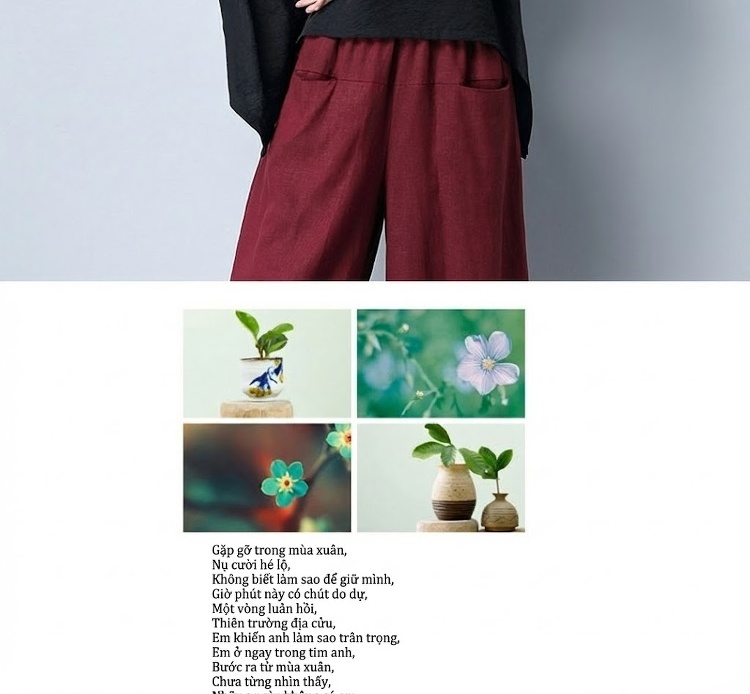 Set Bộ Quần Áo Nữ Cotton Lanh Tay Lỡ Quần Ống Rộng Màu Đen, Trắng, Đỏ, Xanh... chi tiết 12