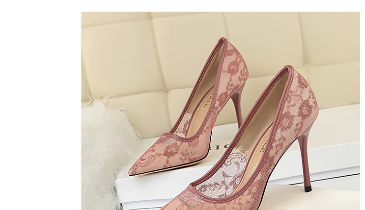 Giày Cao Gót Nữ Lưới Ren Gót Nhọn Hở Lưng Chiều Cao Đế Khoảng 8cm Màu Đen, Đỏ, Hồng, Kem... chi tiết 15