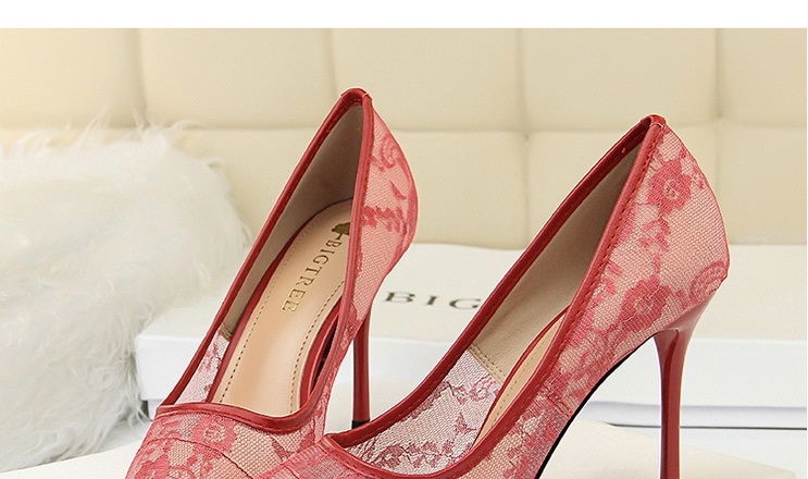 Giày Cao Gót Nữ Lưới Ren Gót Nhọn Hở Lưng Chiều Cao Đế Khoảng 8cm Màu Đen, Đỏ, Hồng, Kem... chi tiết 8