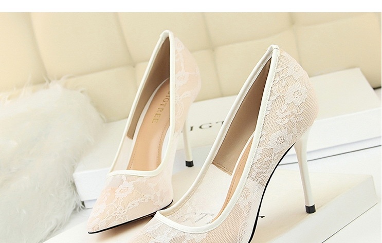Giày Cao Gót Nữ Lưới Ren Gót Nhọn Hở Lưng Chiều Cao Đế Khoảng 8cm Màu Đen, Đỏ, Hồng, Kem... chi tiết 17