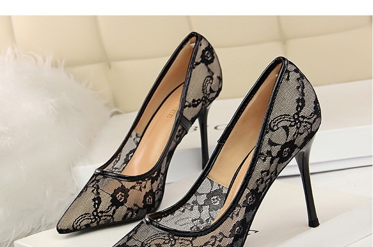 Giày Cao Gót Nữ Lưới Ren Gót Nhọn Hở Lưng Chiều Cao Đế Khoảng 8cm Màu Đen, Đỏ, Hồng, Kem... chi tiết 1
