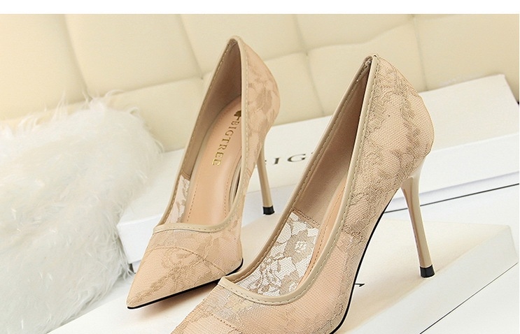 Giày Cao Gót Nữ Lưới Ren Gót Nhọn Hở Lưng Chiều Cao Đế Khoảng 8cm Màu Đen, Đỏ, Hồng, Kem... chi tiết 27