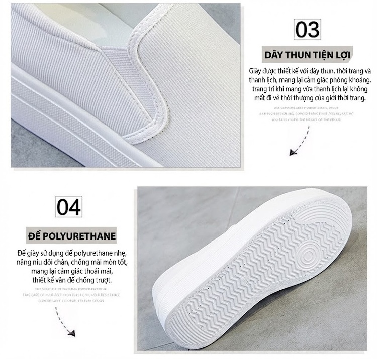 Giày Lười Nữ Vải Canvas Đế Bằng Chiều Cao Đế 6cm Màu Trắng, Đen chi tiết 2
