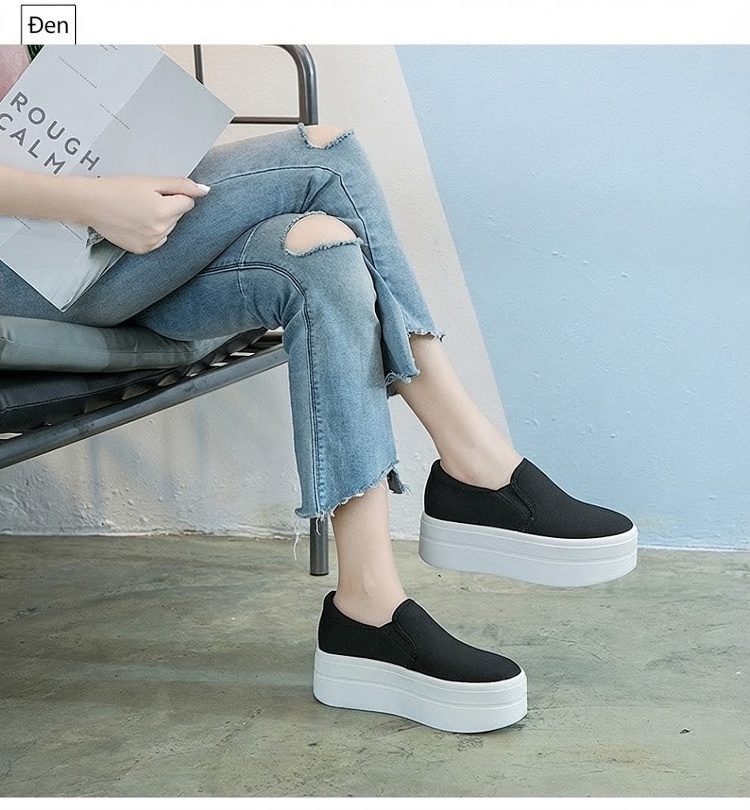 Giày Lười Nữ Vải Canvas Đế Bằng Chiều Cao Đế 6cm Màu Trắng, Đen chi tiết 6