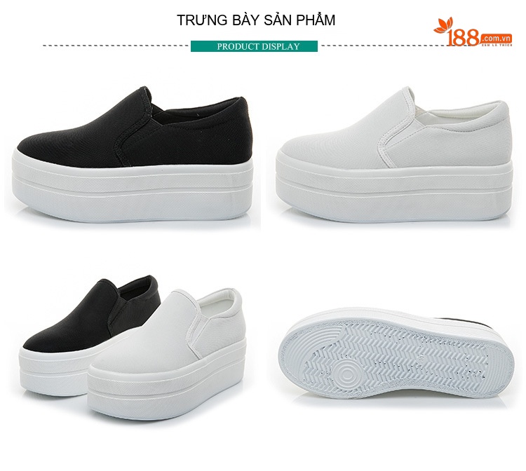 Giày Lười Nữ Vải Canvas Đế Bằng Chiều Cao Đế 6cm Màu Trắng, Đen chi tiết 8