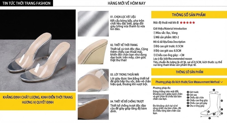 Giày Sandal Cao Gót Nữ Quai Trong Suốt Đính Đá Gót Cao 8cm Màu Bạc chi tiết 1